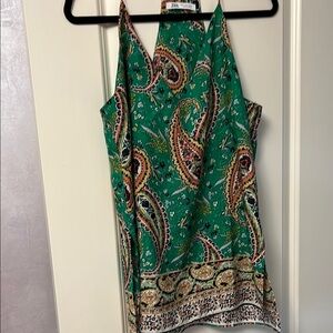 Zara Boho green paisle Wide leg trousers & Tunic Sz M